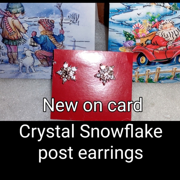 Crystal Snowflake Pierced Post Earrings - Picture 3 of 12